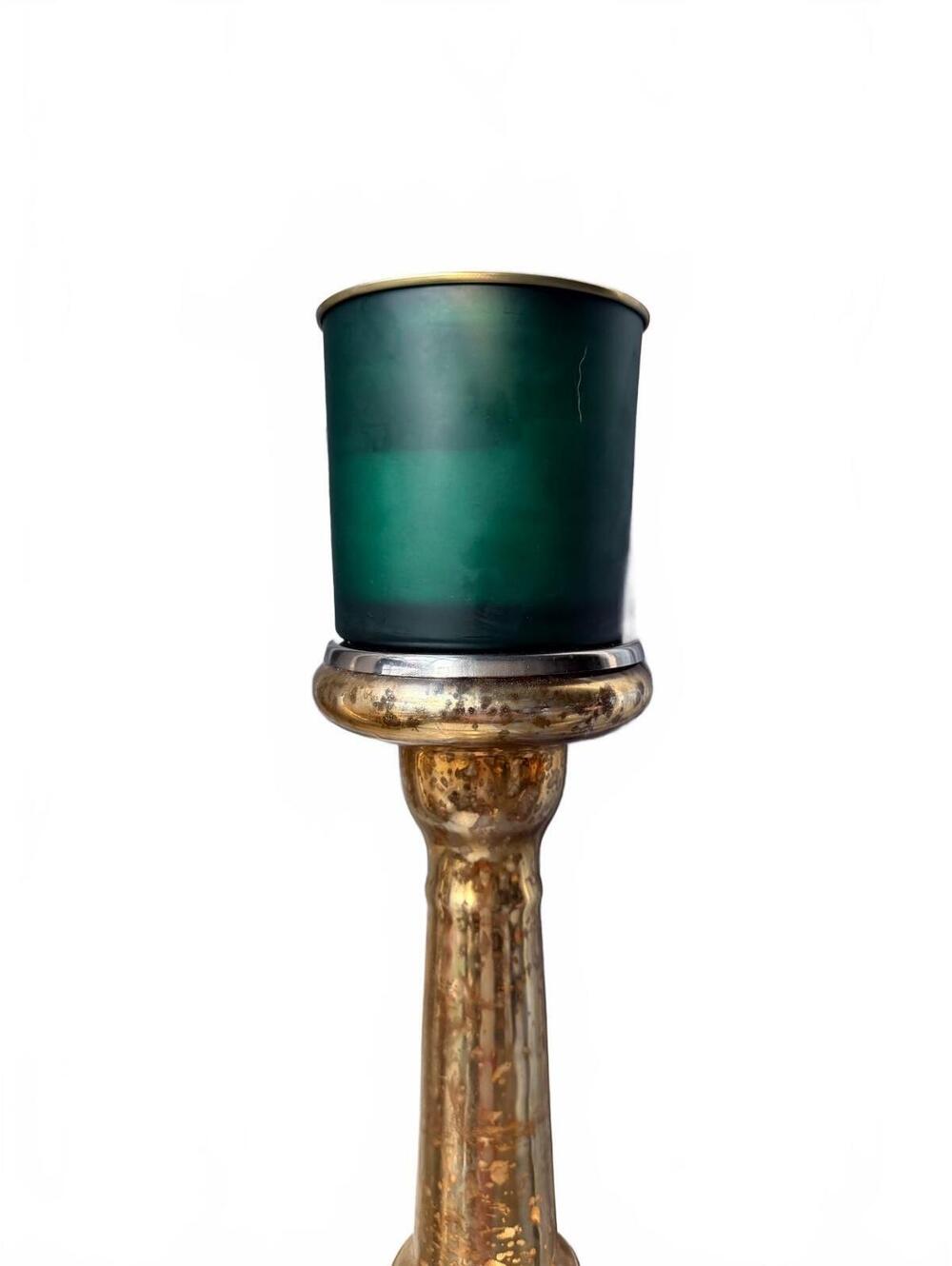 Vintage Style Mercury Glass Gold Pillar Candle Holder Hurricane 18" - Picture 3 of 6